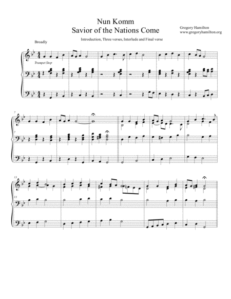 Nun Komm Der Heiden Heiland Introduction Three Verses Interlude And Final Verse Sheet Music