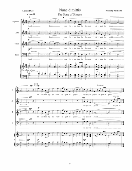 Nunc Dimittis The Song Of Simeon Sheet Music