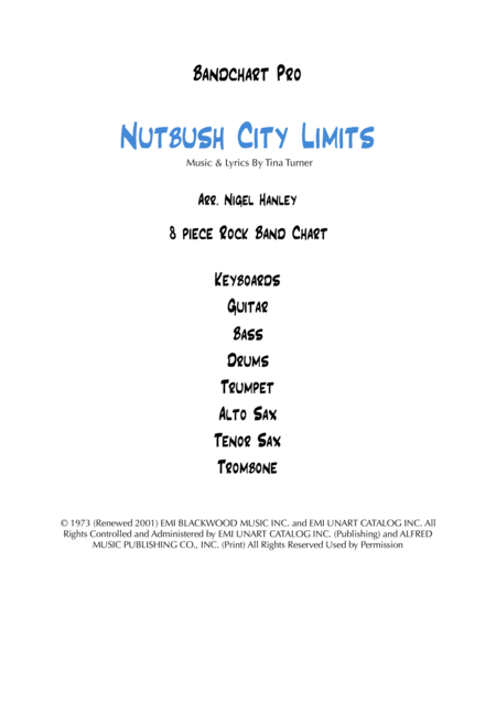 Nutbush City Limits A 8pc Rock Band Chart Sheet Music