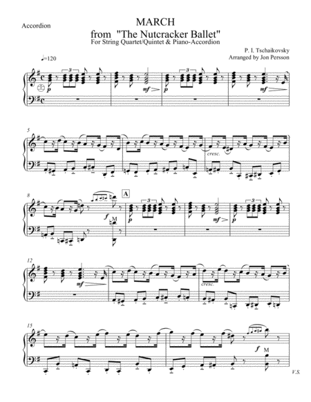 Nutcracker Ballet March For Accordion Solo And Optional String Quartet Quintet Accompaniment Sheet Music