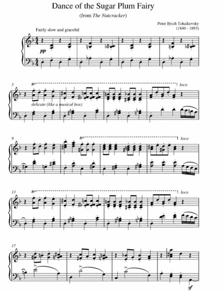 Free Sheet Music Nutcracker Dance Of The Sugar Plum Fairy Tchaikovsky Piano Solo