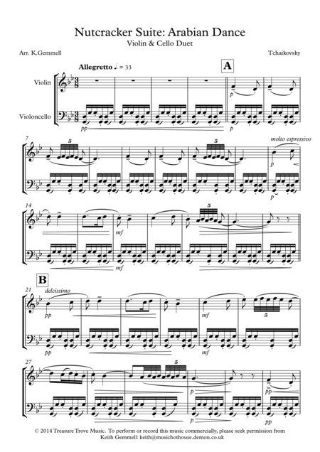 Free Sheet Music Nutcracker Suite Arabian Dance Violin And Cello Duet Duet