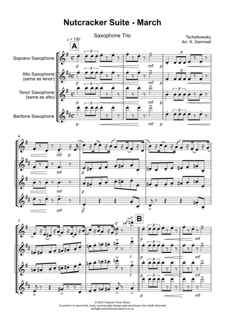 Nutcracker Suite March Saxophone Trio Sheet Music