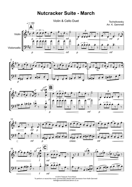 Free Sheet Music Nutcracker Suite March Violin Cello Duet