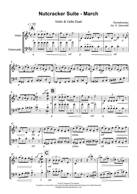 Nutcracker Suite March Violin Cello Duet Sheet Music