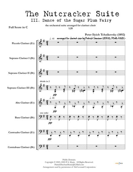 Nutcracker Suite Mvt Iii Dance Of The Sugar Plum Fairy For Clarinet Choir Full Score Set Of Parts Sheet Music