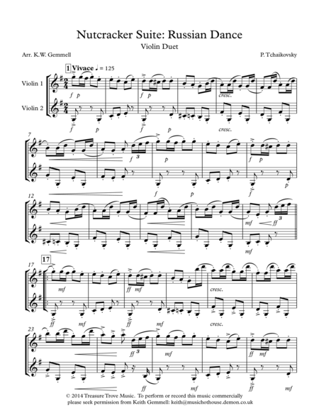 Free Sheet Music Nutcracker Suite Russian Dance Violin Duet