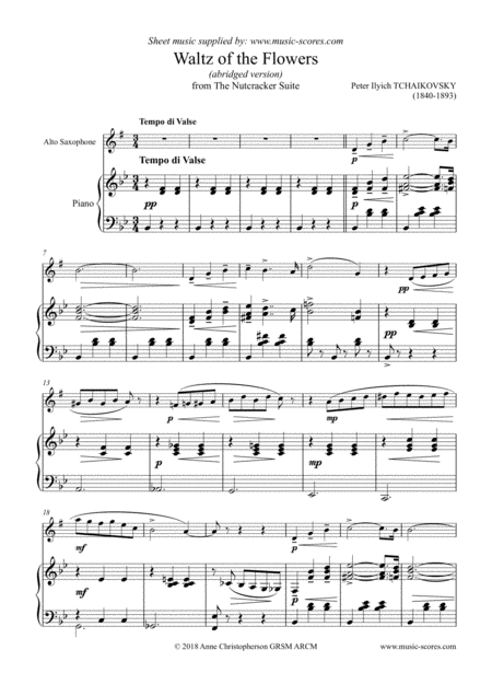 Free Sheet Music Nutcracker Suite Waltz Of The Flowers Alto Saxophone And Piano