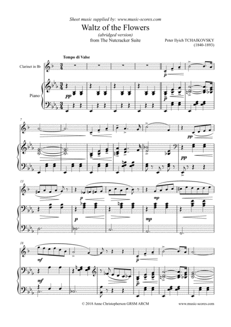 Free Sheet Music Nutcracker Suite Waltz Of The Flowers Clarinet And Piano