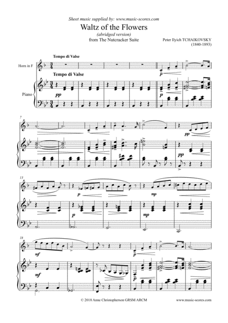 Free Sheet Music Nutcracker Suite Waltz Of The Flowers French Horn And Piano