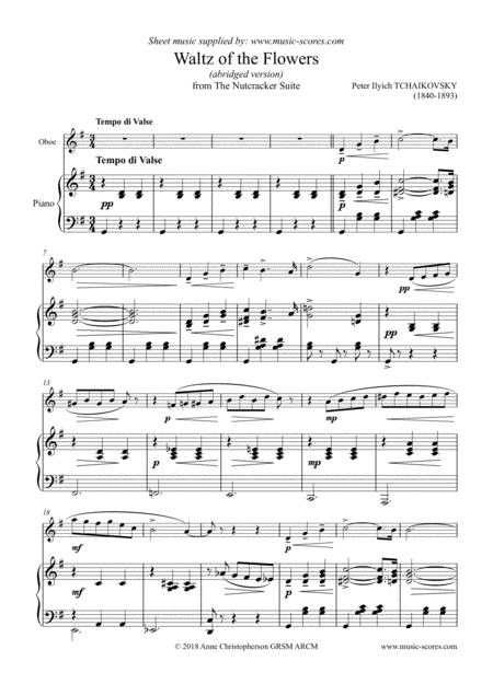 Free Sheet Music Nutcracker Suite Waltz Of The Flowers Oboe And Piano