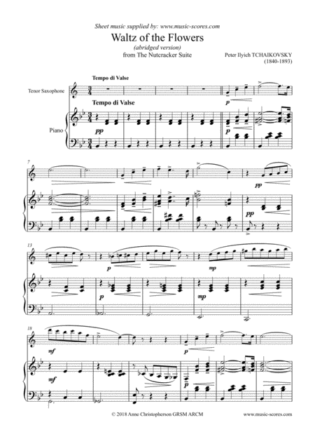 Free Sheet Music Nutcracker Suite Waltz Of The Flowers Tenor Saxophone And Piano