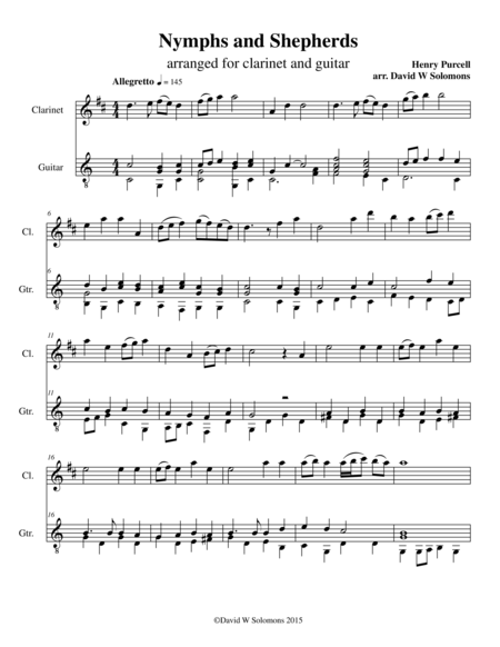 Nymphs And Shepherds For Clarinet And Guitar Sheet Music