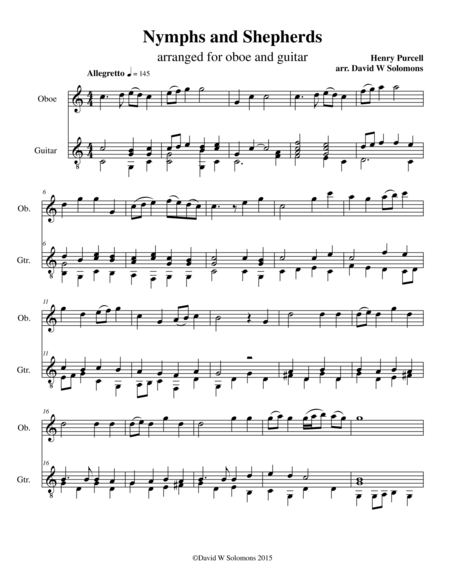 Nymphs And Shepherds For Oboe And Guitar Sheet Music