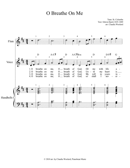 Free Sheet Music O Breathe On Me St Columba For Voice Handbells And Flute