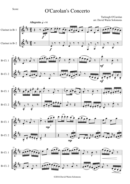 O Carolans Concerto For 2 Clarinets Sheet Music