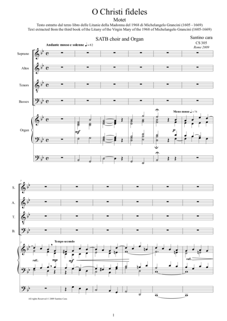 O Christi Fideles Motet For Satb Choir And Organ Sheet Music