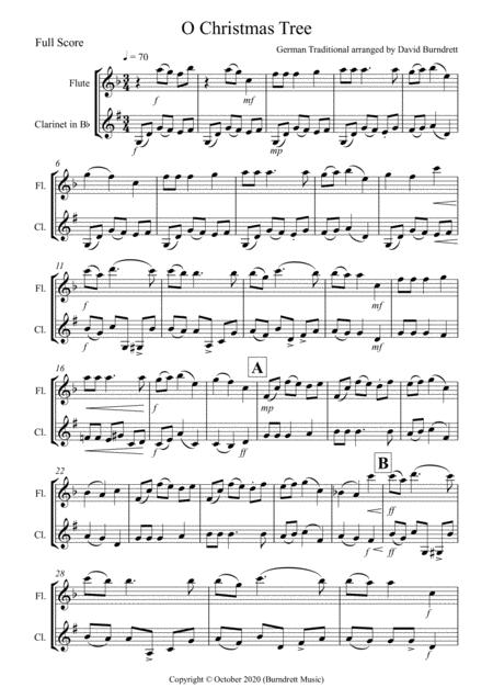 Free Sheet Music O Christmas Tree For Flute And Clarinet Duet