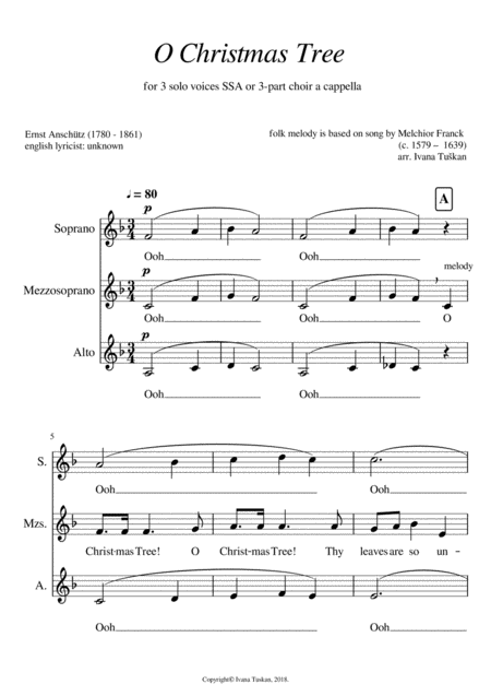Free Sheet Music O Christmas Tree For Ssa A Cappella