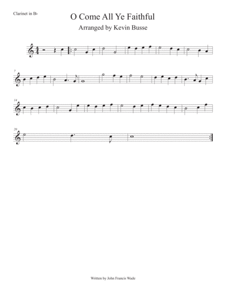 O Come All Ye Faithful Easy Key Of C Clarinet Sheet Music