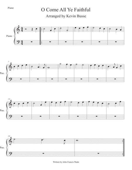 Free Sheet Music O Come All Ye Faithful Easy Key Of C Piano