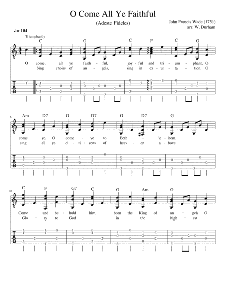 Free Sheet Music O Come All Ye Faithful Fingerstyle Guitar Tab And Notation Christmas