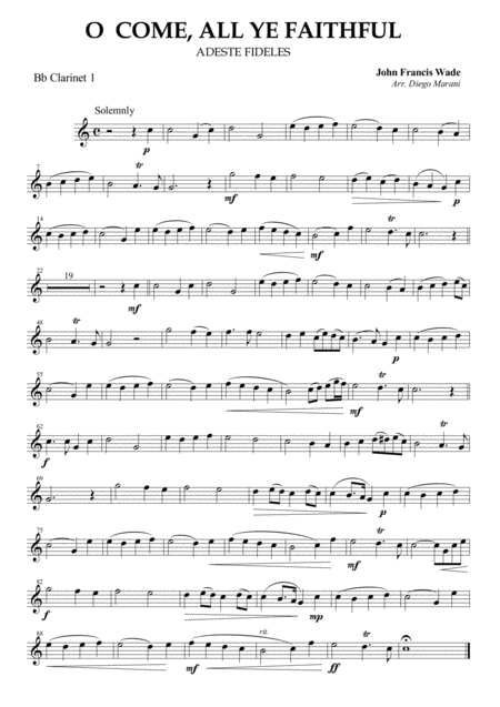 O Come All Ye Faithful For Clarinet Quartet Sheet Music