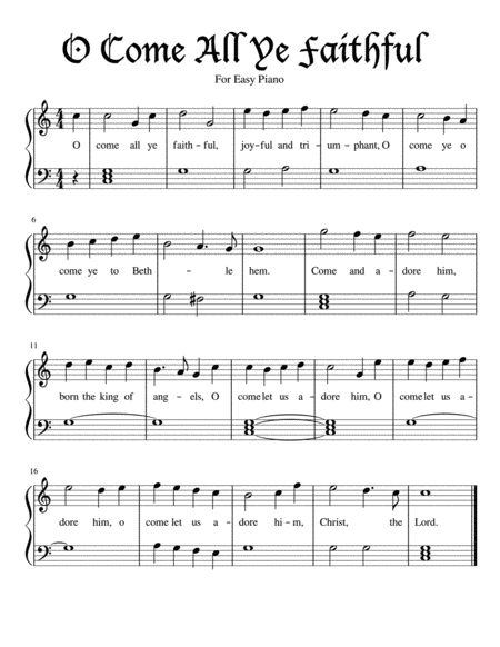 O Come All Ye Faithful For Easy Piano Sheet Music