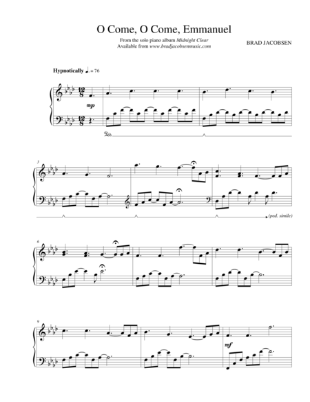 Free Sheet Music O Come O Come Emmanuel By Brad Jacobsen