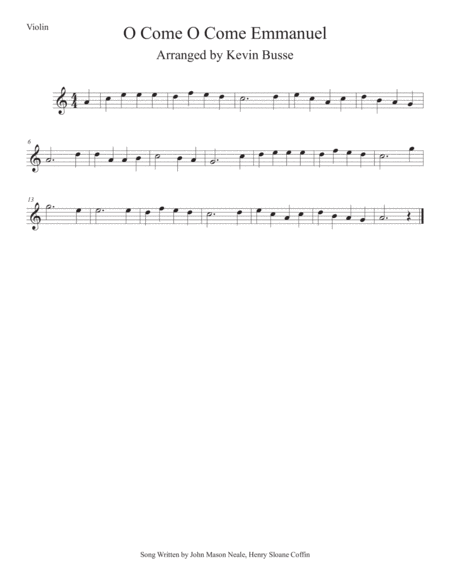 O Come O Come Emmanuel Easy Key Of C Violin Sheet Music