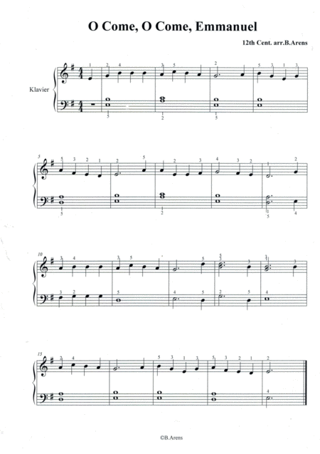 Free Sheet Music O Come O Come Emmanuel Easy Piano With Lyrics
