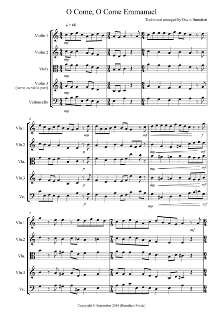 O Come O Come Emmanuel For String Quartet Sheet Music