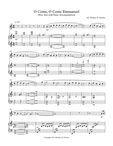 O Come O Come Emmanuel Oboe Solo Sheet Music