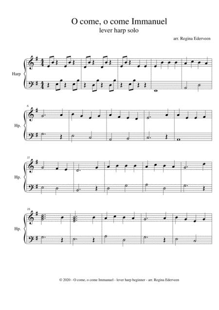 Free Sheet Music O Come O Come Immanuel Lever Harp Beginner