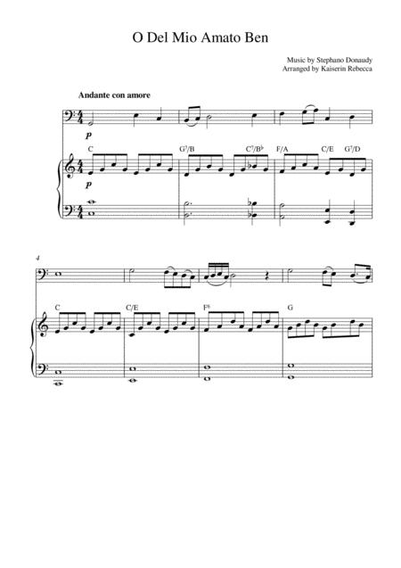 Free Sheet Music O Del Mio Amato Ben Cello Solo And Piano Accompaniment