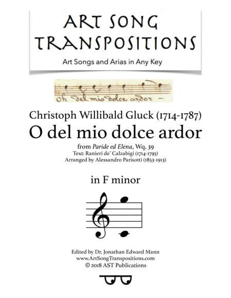 O Del Mio Dolce Ardor F Minor Parisotti Edition Sheet Music