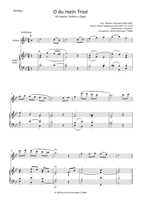 Free Sheet Music O Du Mein Trost Violin Voice Organ