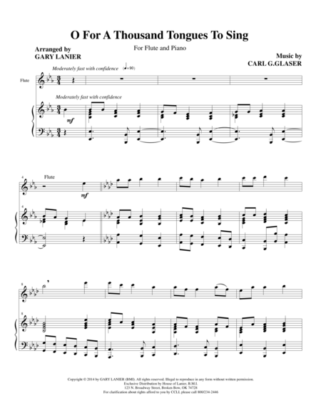 O For A Thousand Tongues To Sing Flute Piano And Flute Part Sheet Music