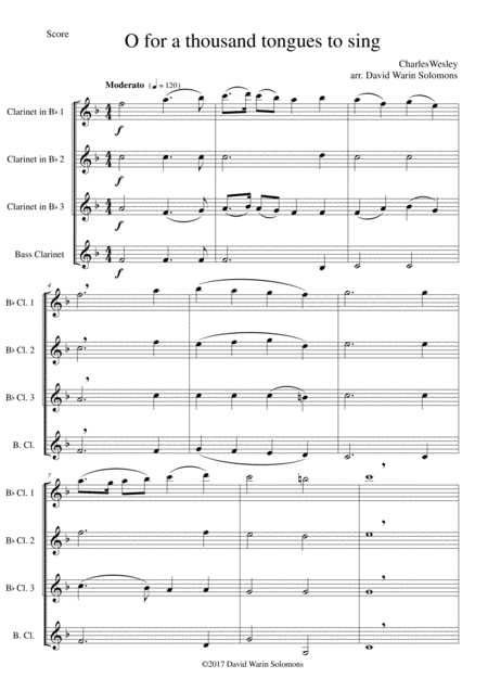 O For A Thousand Tongues To Sing For Clarinet Quartet Sheet Music