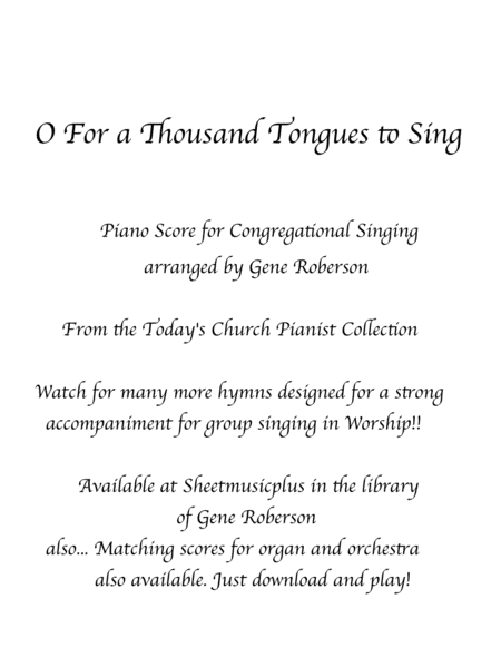 O For A Thousand Tongues To Sing Piano Hymn Accomp Series Sheet Music