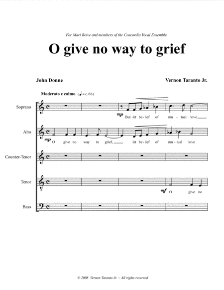 Free Sheet Music O Give No Way To Grief