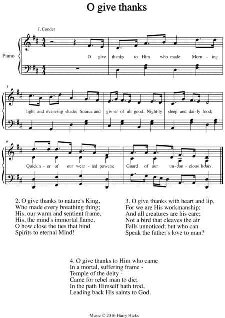 O Give Thanks To Him A New Tune To A Wonderful Old Hymn Sheet Music