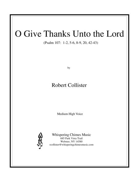 O Give Thanks Unto The Lord Medium High Voice Sheet Music