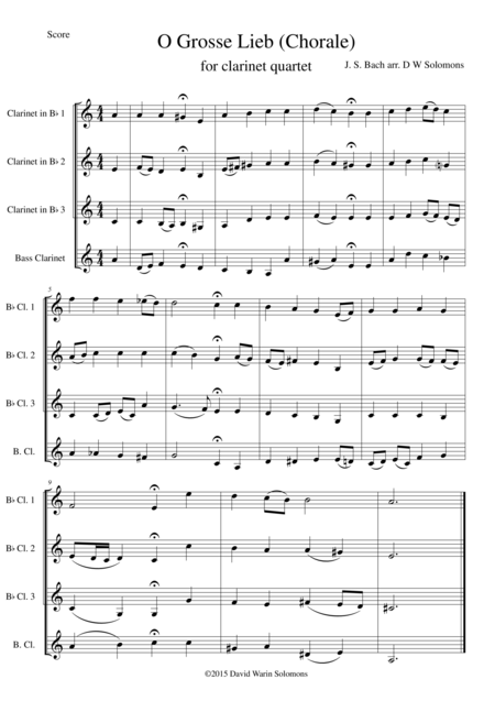 O Grosse Lieb For Clarinet Quartet Sheet Music