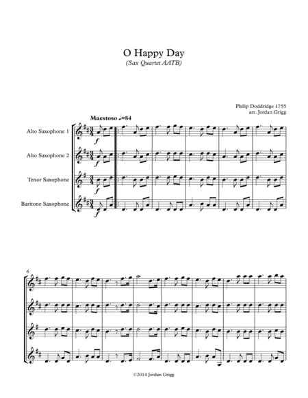 Free Sheet Music O Happy Day Sax Quartet Aatb