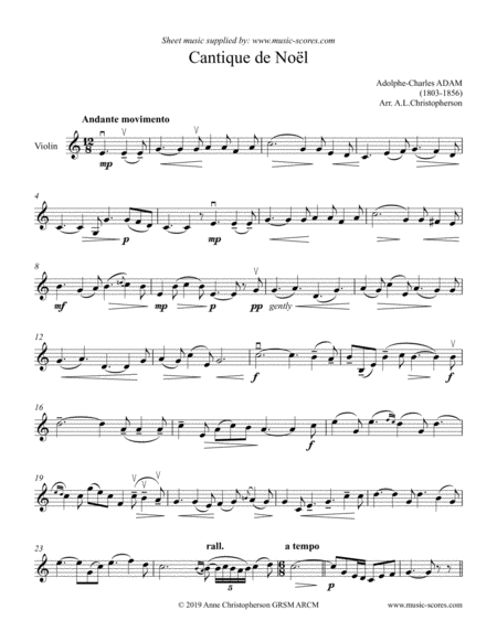 Free Sheet Music O Holy Night Cantique De Noel Solo Violin