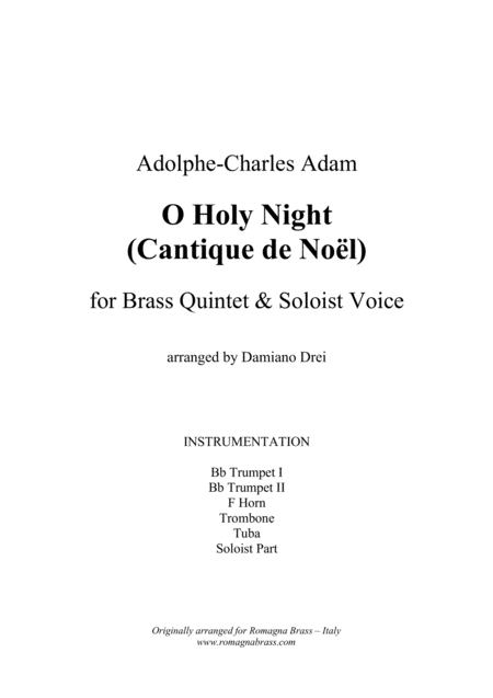Free Sheet Music O Holy Night Cantique De Nol For Brass Quintet Voice