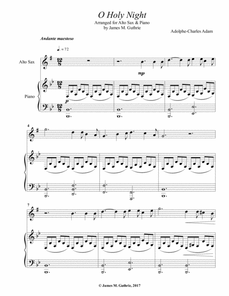 O Holy Night For Alto Sax Piano Sheet Music