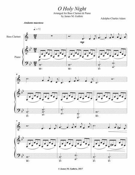 O Holy Night For Bass Clarinet Piano Sheet Music