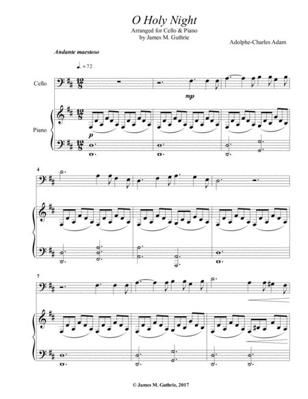 O Holy Night For Cello Piano Sheet Music